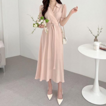 [레티고] 여성 데일리 셔츠 랩 벨트 롱 원피스