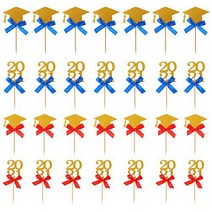 Amosfun 24pcs Delicate Cupcake Toppers Graduation Party Dessert Cupcake Decorations (red+Blue), 1