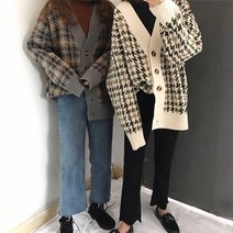 린다샵 아리부 하운드체크 브이넥 가디건-CD1375C11