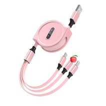 리코gr2 cctv 카메라 케이블120cm 확장 가능한 데이터 케이블 3 In 1 USB 충전 iPhone13 마이크로 Type C, 03 Pink