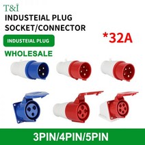 산업용 플러그 및 소켓 3P 4P 5 핀 전기 커넥터 32A IP44 방수 벽 장착 수컷 암컷 220V 380V, 3P 32A Panel mounted