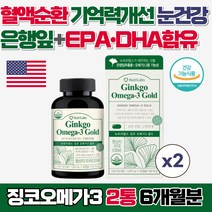 뉴트리랩스 징코 오메가3 골드 은행잎추출물 epa dha 기억력 혈액순환 영양제, 2통, 90캡슐