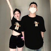 1+1 커플 순면 여름 반팔 루즈핏 빅사이즈 오버핏 부부 티셔츠YMY23041029