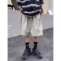 HOUZHOU 하라주쿠 특대 카키 카고 반바지 여성 일본식 Streetwear 와이드 레그 무릎 길이 바지 히피 블랙