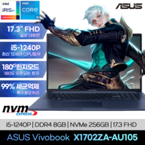 ASUS 비보북 17 X1702ZA-AU105 i5-1240P 17인치노트북, Free DOS, 8GB, 512GB, 코어i5, 콰이어트 블루