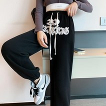 여성 하이웨이스트 레터링 조거 트레이닝 팬츠 스트리트 힙합 댄스 바지 허리 밴딩 20대