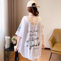 소포글로벌 여성 v넥 뒤트임 문자 프린팅 오버핏 반팔 티셔츠 SP20324027