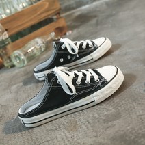 ZZJJC 뒤축 없는 캔버스화 여자 플랫슈즈 반 슬리퍼 발에 신는 천화