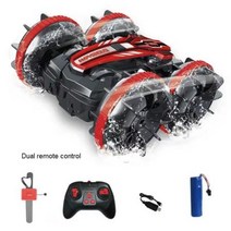 RC Car 4WD 원격 제어 차량 24G 수륙 양용 스턴트 RC 자동차 양면 롤러 SUV 전기 장난감 소년을 위한 생일 선물 취미 아이들 카레이싱, Dual Red 1B