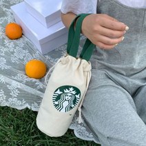 방이언니 스타벅스 미니 에코백 손목 가방 미니가방 캔버스 텀블러가방, 아이보리