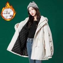 패딩 남녀 자수 디자인 감각 트렌드 루즈핏 후드 패딩 아우터 패딩 점퍼