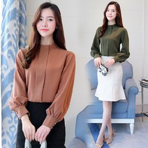 봄 가을 빅사이즈 여성 의류 루즈핏 상의 차이나 칼라 셔츠 긴소매 블라우스