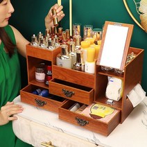 엔틱 화장품 정리 수납함 서랍형 대형 화장품 보관 상자 원목 정리함 세꾸미대행, 44.3cmx19cmx24cm, 라이트브라운