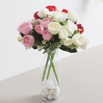 바보사랑 오스틴장미부쉬 25cm (조화) FAIAFT.플라워트리, 화이트