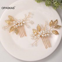 웨딩 헤어 빗 진주 헤어핀 여성용 패션 걸스 Dialy 골든 리프 사이드 핀 참 티아라 신부 헤드 쥬얼리 2 개