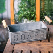 양철바스켓 양철통 빈티지 양철 양동이 바구니 철제 양각 사각형, 문자 27.5x11.5x9cm