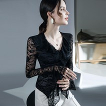프렌치 빈티지 레이스 가을 겨울 나팔 소매 상의 이너 프릴 블라우스 3색