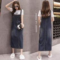 여성 봄 캐주얼 기본 멜빵 데님 원피스 레이어드 롱 데일리 치마