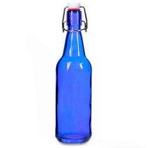 16 oz. Blue Glass Grolsch Beer Bottle Pint Size - Airtight Seal with Swing Top/Flip Top Stoppers -, 1