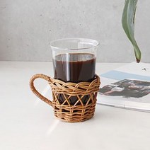 라탄 손잡이 컵홀더 컵받침