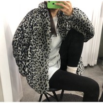 레오파드 호피 누빔 퍼 후리스 집업 점퍼
