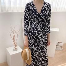 브이넥 맥시 랩원피스 긴팔 마실룩 나들이 휴양지 롱 로브