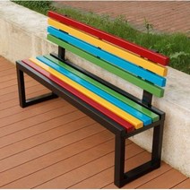 원목색 사각다리 벤치, 무지개등받이Black