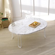 린이만물상 타원형 밥상 동그란상 접이식상 1인용 2인용 흰색 테이블 교자상 다용도상 둥근상 둥근밥상 화이트 마블 미니 작은상 원룸, 비앙코까라라