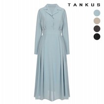 탱커스 여성 오픈 카라 핀턱 밴딩 롱 원피스