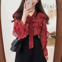 [Myshe]여자 봄 예쁜 잔꽃무늬 프릴 레이스 블라우스 xin218WA10