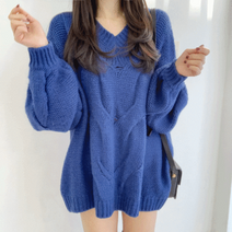 여리 브이넥 박시 루즈핏 꽈베기 롱 니트 5color