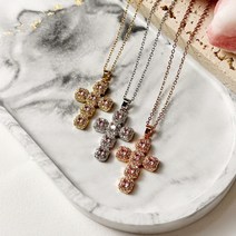 크로스 연보라 크리스탈 네크리스 1+1 써지컬스틸 십자 펜던트 목걸이