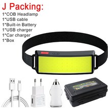 수중랜턴 USB 충전식 LED 헤드 램프 와이드 앵글 COB 라이트 랜턴 긴 조명 거리 1000LM 2x18650 하이, 10 J Packing_02 EU