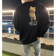 1+1=41 900원 남녀공용 커플 시밀러룩 오버핏 헬로 곰돌이 테디 맨투맨 티셔츠