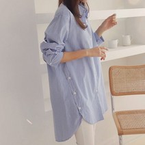 스위트플러스 임부복 줄지 사이드버튼 롱 빅사이즈 임산부 남방