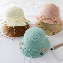 어린이 키즈 유아 아동 밀짚모자4컬러_리본매듭꽃송이