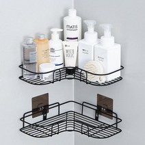 신나라닷컴_스틸 욕실 화장실 코너선반 무타공 욕실선반 2단-4단 목욕탕선반 화장실정리대 욕실선반 샴푸선반 타일선반+tlsskfkektzja, 옵**2단 블랙(패드 8개)