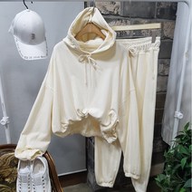 상상그이상 여성용 국내제작 반크롭 밴딩 후드 맨투맨 루즈핏 조거팬츠 트레이닝 세트 집앞룩 코디