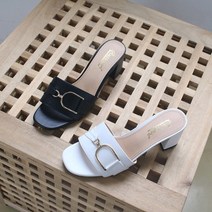 프리티슈 빅사이즈 여성 D벨트 미들힐 뮬 슬리퍼 샌들힐 6cm