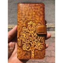 광주폰케이스 천연가죽 수공예 핸드폰케이스 돈나무 금갈색