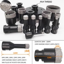 건식 코아 드릴 코어 DT-DIATOOL 2 개 다이아몬드 건조 구멍 톱 드릴링 비트 M14 스레드 도자기 타일 Ceremic 대리석, [15] 2pcs 43mm M14