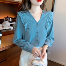 봄 프렌치 쁘띠 쉬폰 블라우스 스타일리쉬한 이너 기질 긴팔 상의녀