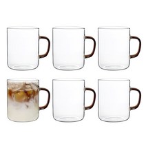Bestra 홈카페 내열유리 컬러손잡이 머그컵, G브라운 430ml 6개×1세트