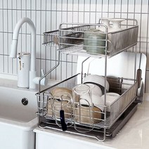 바보사랑 올스텐레스 자동물빠짐 식기건조대 2단.아도라하우스, 실버／FREE