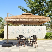 각도 조절 밀짚 파라솔 초가 지푸라기 대형 야외 옥상 감성 캠핑 그늘막, 철제 2.7m 바나나우산+물탱크받침