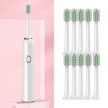 엔템 전동 칫솔 초음파 음파 자동칫솔, 스마트전동칫솔(그린)+리필솔(색상랜덤)(10개)
