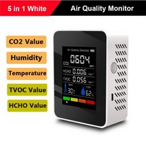 6 in 1 디지털 온도 습도 측정기 PM2.5 PM10 HCHO TVOC CO LCD 이산화탄소 검출기 공기질 모니터, 06 5 in 1 White A