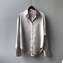 코발트 블루 셔츠 파란색 블라우스 남방 난방 11355 실크 사무실 숙녀 패션 버튼 업 새틴 빈티지 화이트 탑스