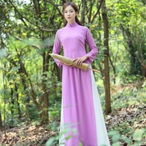 아오자이 긴소매 연보라 베트남전통의상 원피스 옷 치마 드레스 여름 간절기 슬림핏 롱