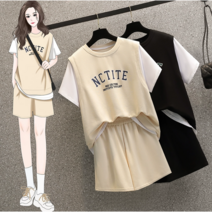 여성용 여성세트 상의+바지 투피스 캐주얼 빅사이즈 밴당바지 여름-DG41